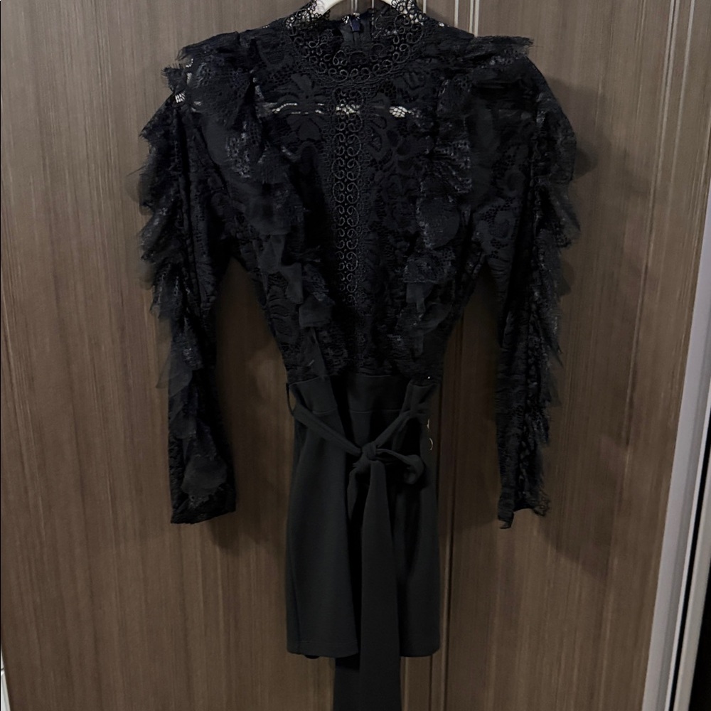 Fashion Nova Black Lace Ruffle Romper